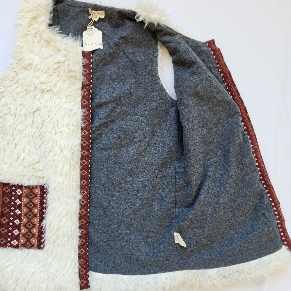 Boho Faux Fur Vest Tribal Pockets Soft Cozycore Hippie Western Rodeo Cowgirl S - Picture 8 of 11